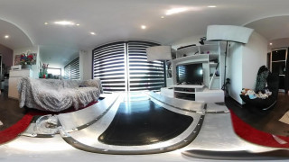 Hot Tattooed Brunette Undress &amp; Squirt Everywhere in 360 by Vic Alouqua