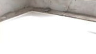 豪華なベイビーがバスルームで彼女の猫に触れる